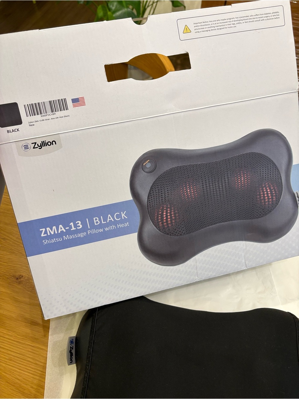 ZMA-13 Black Shiatsu Massage Pillow with Heat